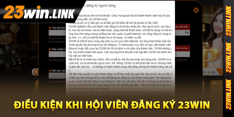Điều kiện khi hội viên đăng ký 23Win